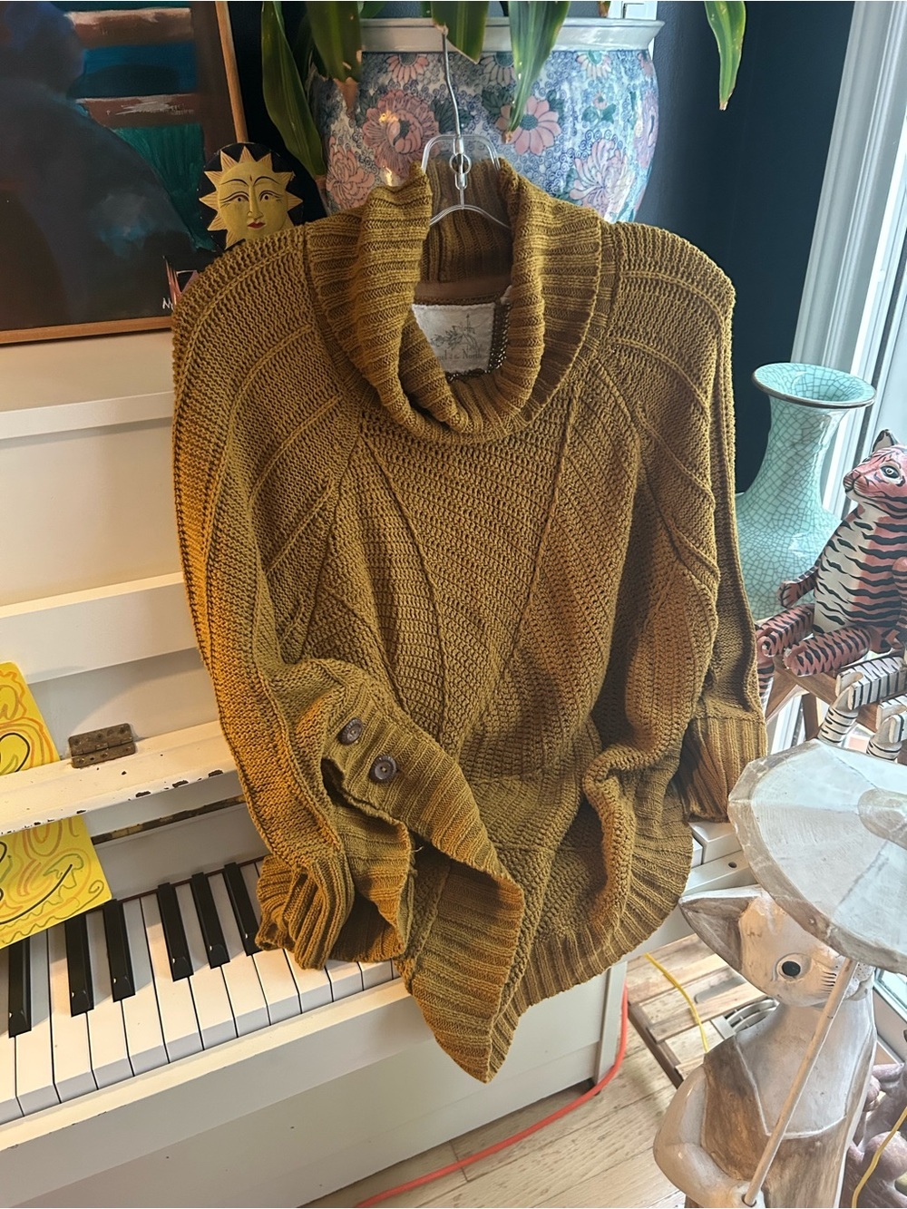 Angel of the North Chunky Knit Turtleneck Sweater Brown Oversized Women L - Picture 15 of 15